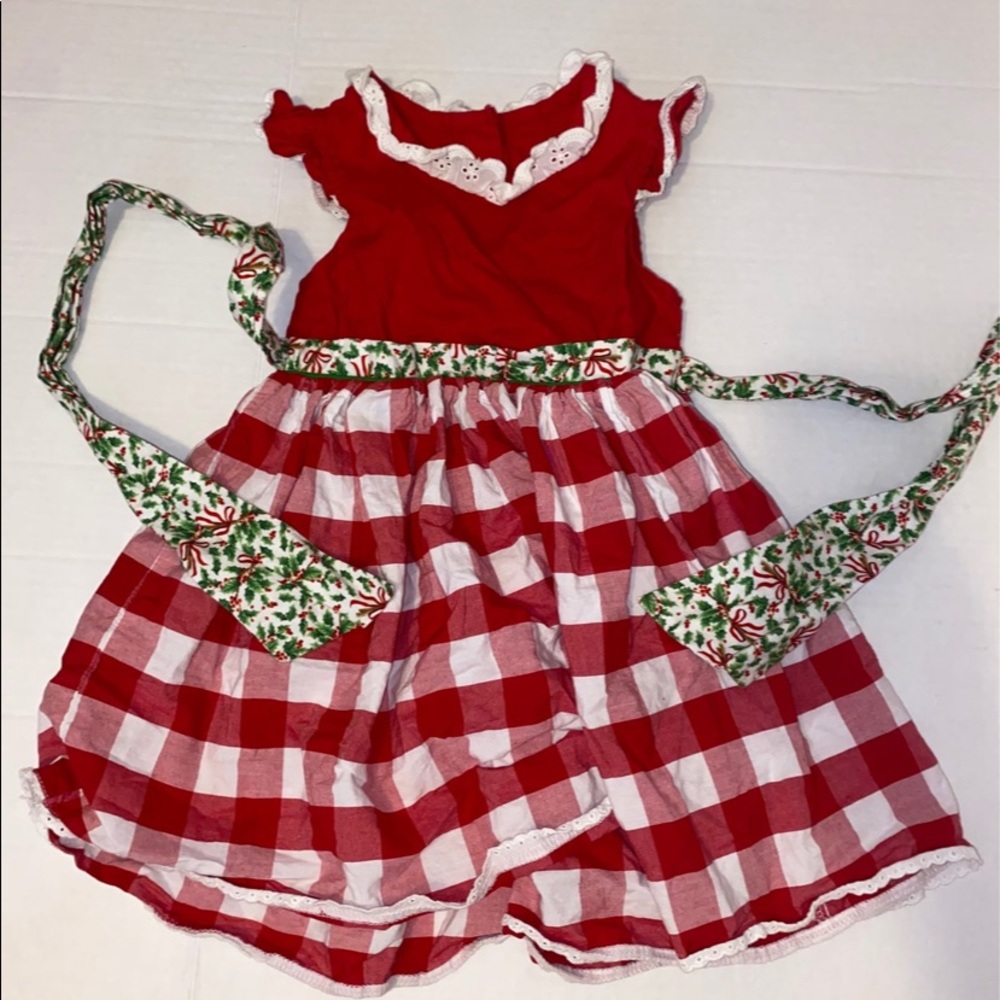 Darling Mae Ricrac Ruffles Christmas Holiday dress red gingham plaid 3t